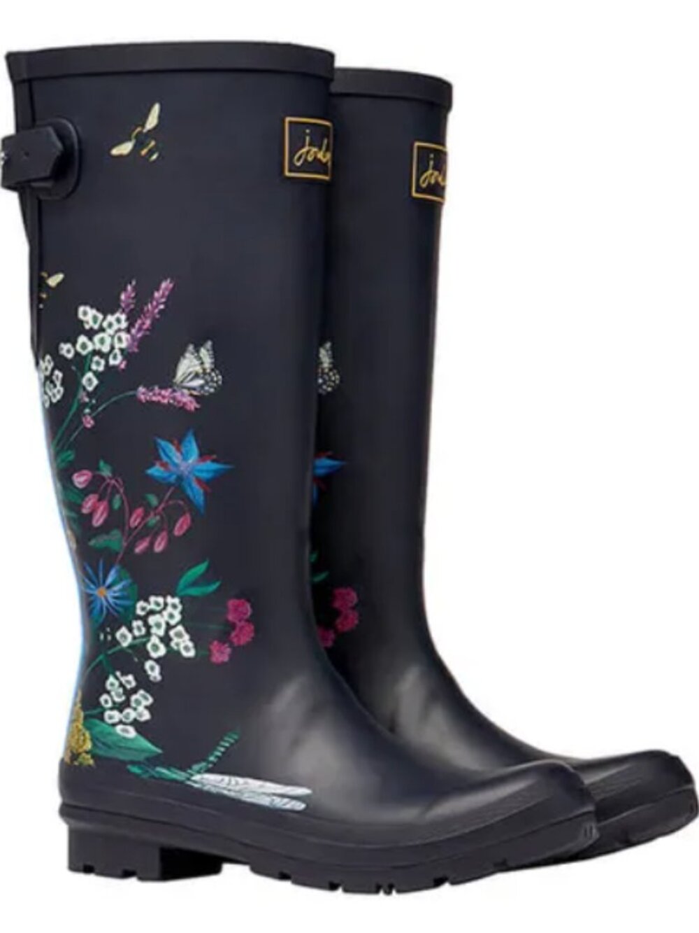 NIB Joules Navy Bee Floral Tall Wellies, sz 8